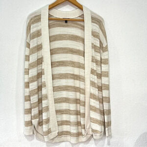 Talbots Womens Beige and White Striped Open Sweater Cardigan Size Medium
